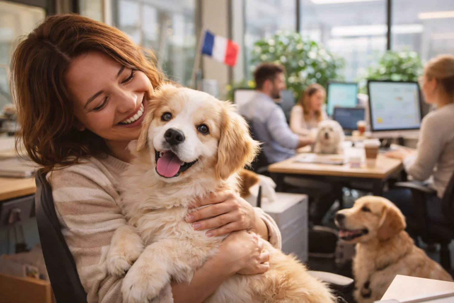 “Je reviens au bureau… avec mon chien” : la vague dog-friendly qui attendrit (et change) la vie en France.