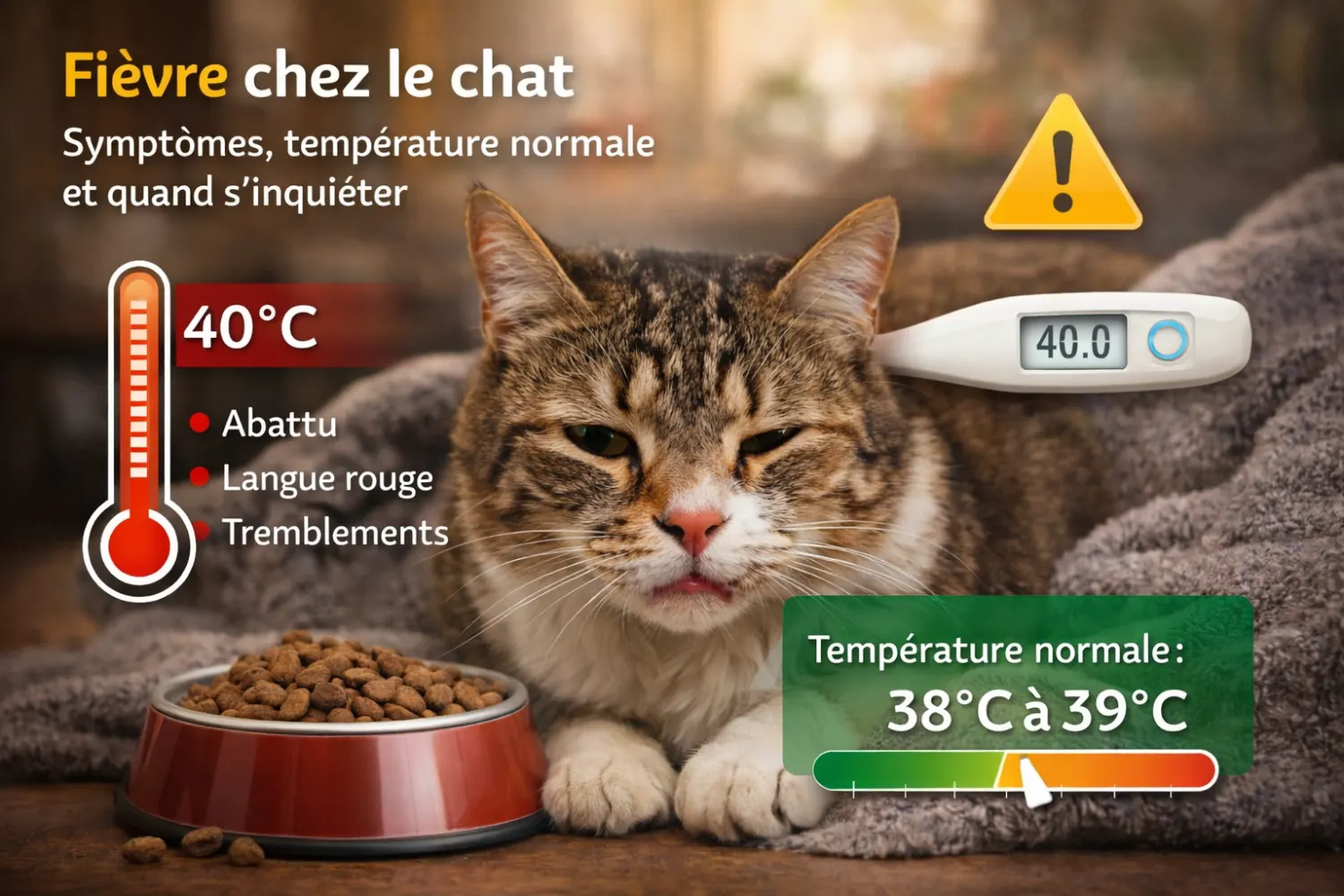 Fièvre chez le chat : symptômes, température normale et quand s’inquiéter