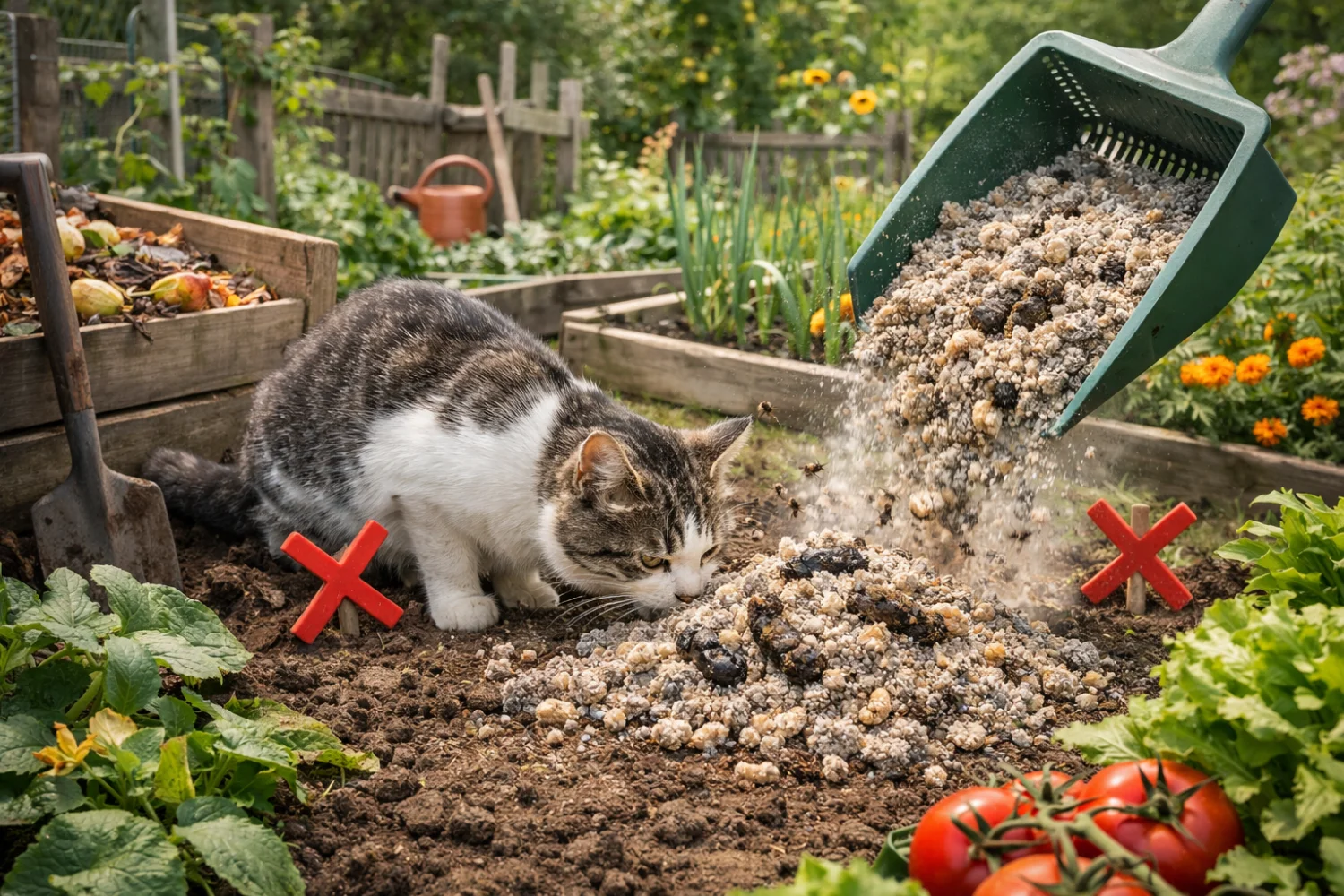 Pourquoi ne jamais mettre la litière de votre chat au jardin (même compostée)