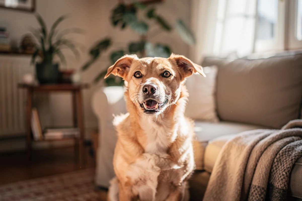 Mon chien détruit tout quand — chien en situation réelle, photo lifestyle