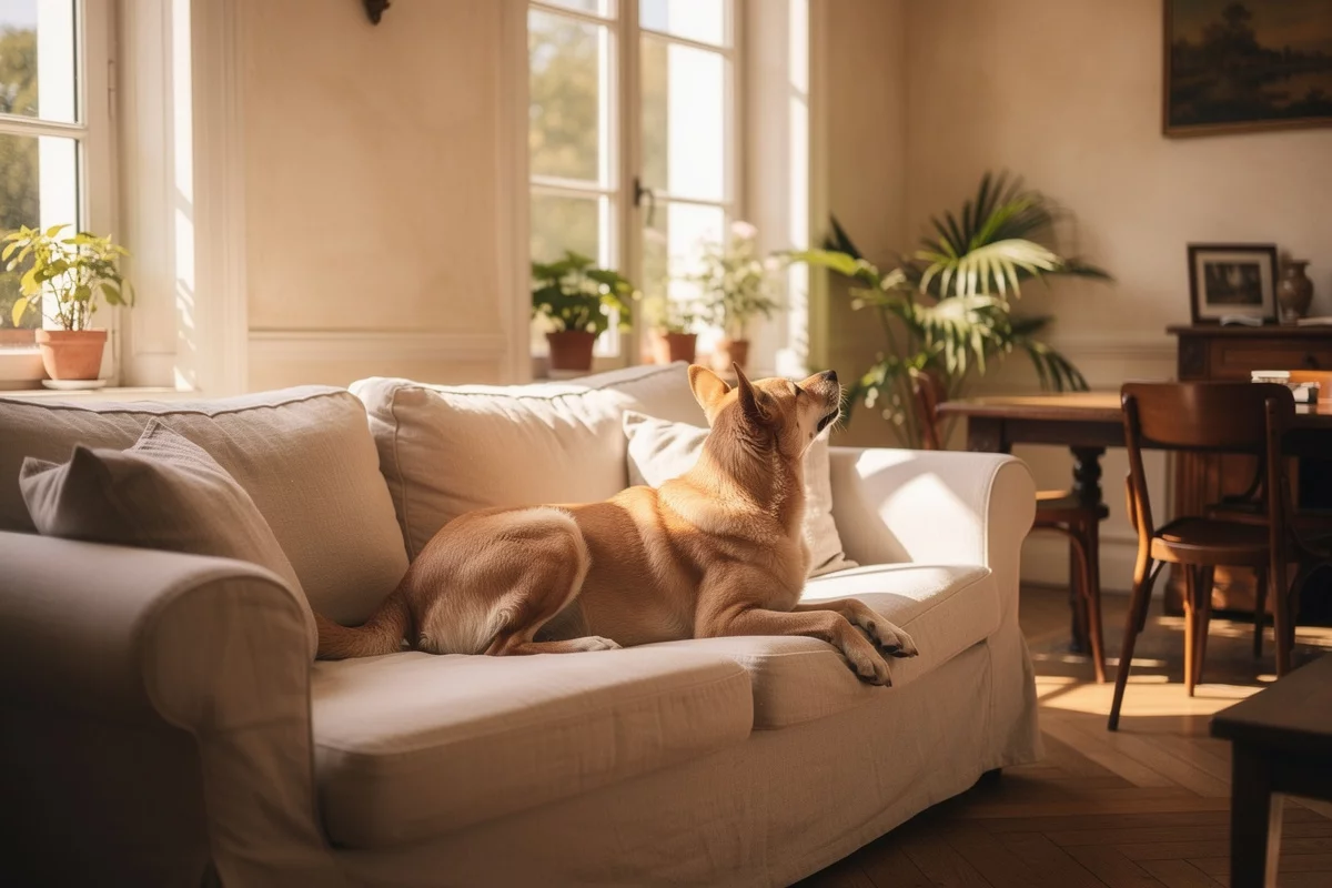 Plantes printanières toxiques pour chiens — animal de compagnie en situation réelle, photo lifestyle