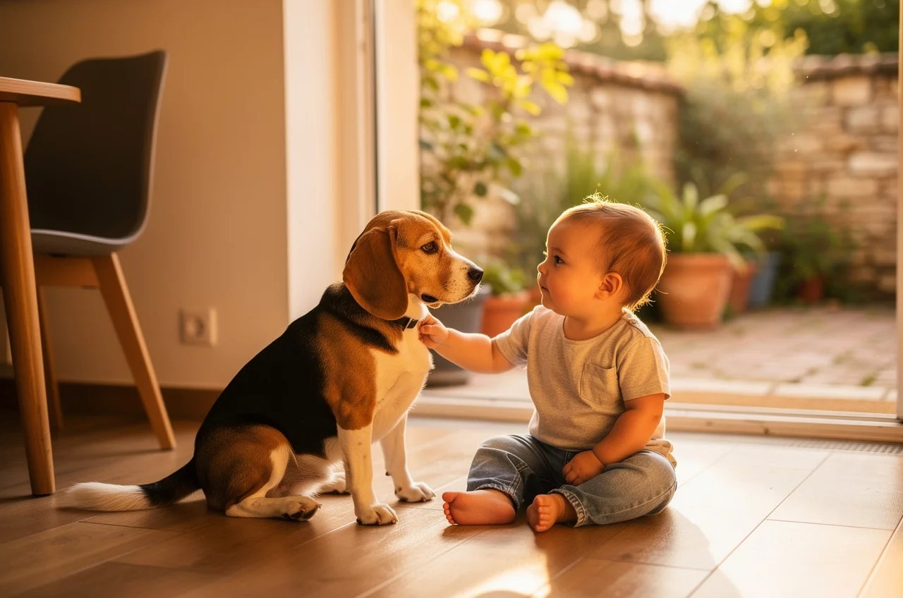 Le Beagle avec des enfants : — animal de compagnie photo lifestyle authentique