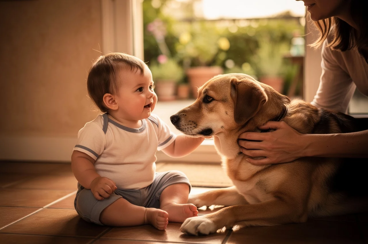 Le Bouledogue Français avec des enfants — animal de compagnie photo lifestyle authentique