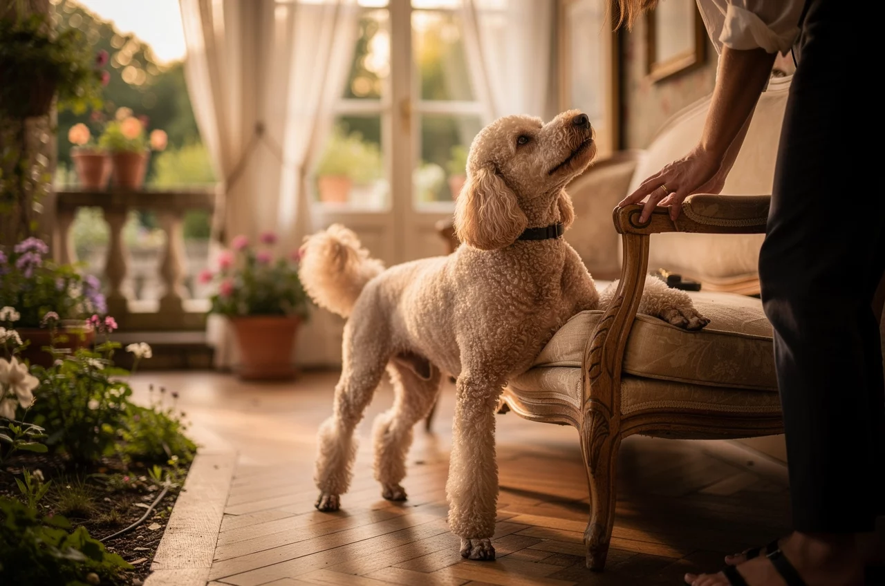 Le Caniche en appartement : besoins, — animal de compagnie photo lifestyle authentique