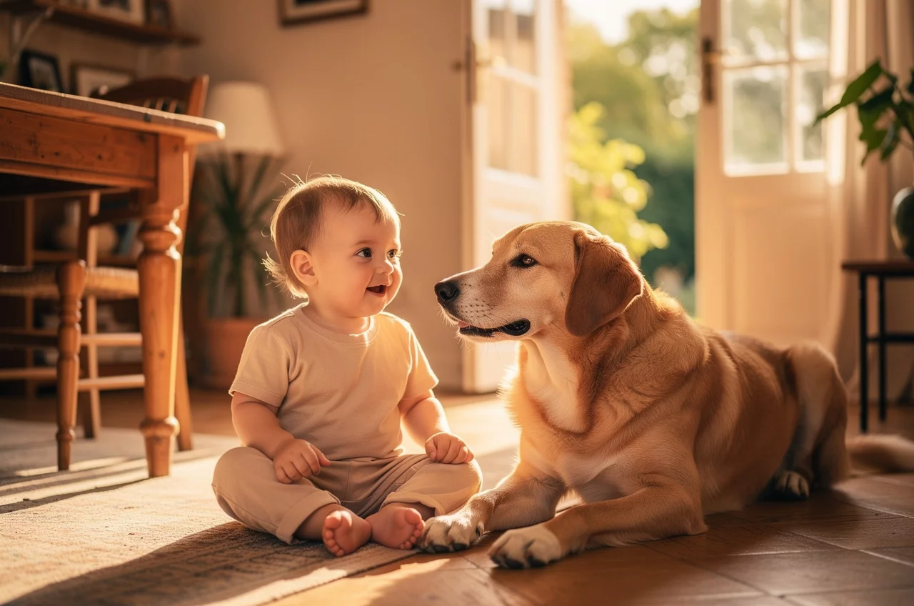 Le Bouvier Bernois avec des enfants — animal de compagnie photo lifestyle authentique