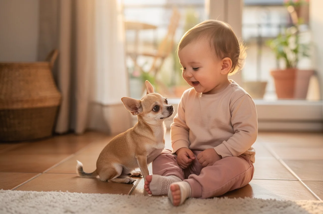 Le Chihuahua avec des enfants : — animal de compagnie photo lifestyle authentique