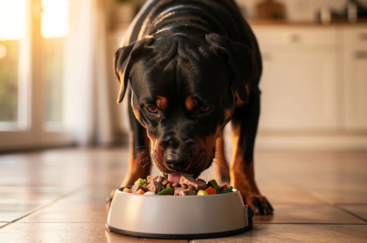 Alimentation du Rottweiler : besoins nutritionnels — animal de compagnie photo lifestyle authentique